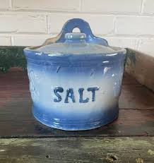 ANTIQUE PRMITIVE MCCOY STONEWARE SALT BOX LID, BLUE "RASPBERRY" ALL ORIGINAL LID | eBay