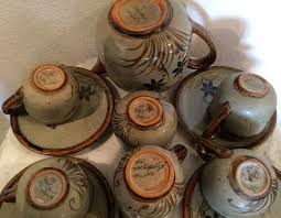 XOCHIQUETZAL POTTERY “BUTTERFLY” 12 Pieces Tea/coffee Set, Blue-brown Rim.designed by Teresa Duran. Made in Mexico. Signed by Artist. - Etsy Canada