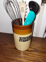 Crock Stoneware Utensil Holder | Boho Kitchen Decor | Gift for Mom - Etsy