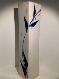 Vintage Blue White Tall Square Vase - Etsy