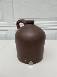 Antique Primitive Brown Stoneware Jug W/ Applied Handle 9.5 ...