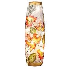 Collections Etc Hand-Painted Autumn Leaves Glass Hurricane ...