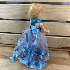 Vintage Antique Hard Plastic Toy Doll Blue Lace Dress ...
