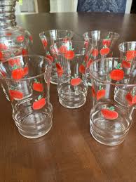 Vintage Mid Century Glass Juice Pitcher with Apples And 7 ...