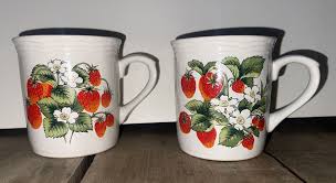 Vintage Strawberry Botanical Mugs Matching SET OF 2 Made In ...