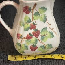 Handpainted Ceramic 6” Pitcher Vase Wild Strawberries Andrea ...
