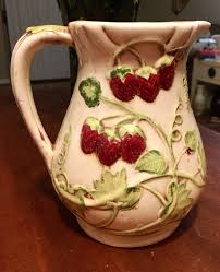 Majolica Strawberry Pitcher, Raised Strawberry Ceramic ...