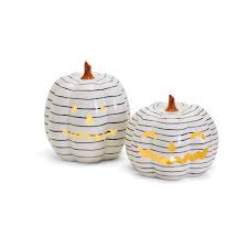 Two's Company Jack-o-Lantern Set of 2 Stripped LED Pumpkins. – Lijo Décor