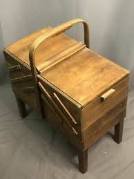 Vintage Mid Century Strommen Bruk Hamar Norway Accordian Style Wood Sewing Box | eBay