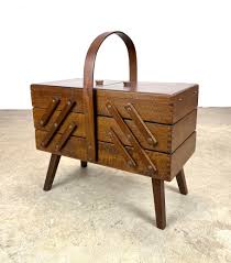 1960's Mid Century Modern Expanding Wooden Sewing Box | Chairish