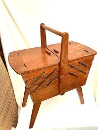 Vintage Oak Wooden Sewing Box: Mid-century Multi Tier Design ...