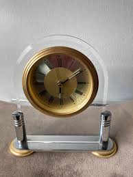 Vintage Mantel Clock, Glass Mounted in Silver Tone Metal ...