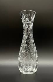 10-1/4" 3-9/16" Hand Cut & Etched Crystal Glass Flower Vase ...