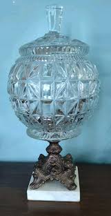 Vintage Heavy Crystal Clear Cut Candy Dish w/Lid Brass ...
