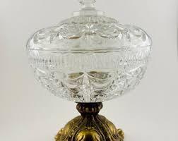 Vintage Pressed Glass Compote With Ornate Metal Base ...