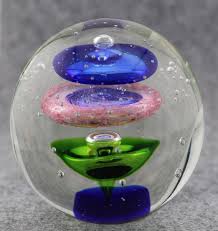 Modern Art Glass Paperweight With Suspended Bubbles In Blue Green Pink Abstract | eBay