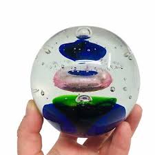 Paperweight Art Glass Hand Blown Air Trap Bubble Multi Color 3” | eBay