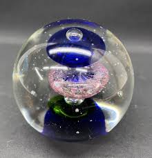 Vintage Large Glass Paper Weight Controlled Bubble Pink Blue Green 4" Round | eBay