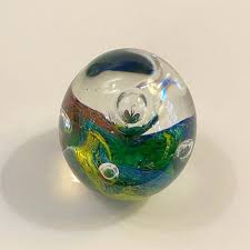 1980s Italian Murano Style Rainbow Bubble Art Glass Paperweight | Chairish