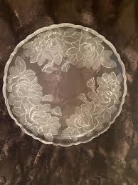 Home Beautiful Crystal Glass Round Platter Rose Pearls 14 ...