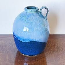 Vintage Hand Thrown Studio Pottery Jug in Shades of Blue, Signed | Chairish