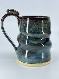 Hand thrown SIGNED ceramic mug W/ fantastic glaze green ...