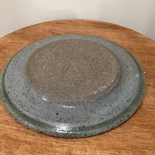 Mid 20th Century Vintage Stoneware Glazed Green & Gray Art Pottery Platter, Artist Signed | Chairish