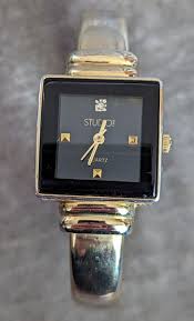 Studio Time Women's 22mm Square Gold Tone Watch Black Dial Crystal Accents | eBay