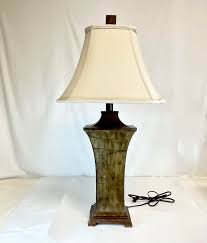 Vintage Boho Chic Faux Bois Large Tole Table Lamp. | Chairish
