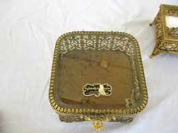 Vintage Stylebuilt Gold Plated Tissue Box and square glass ...