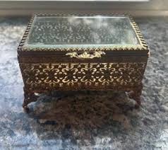 Vintage Brass and Beveled Glass Jewelry Box - Etsy
