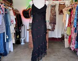 Beaded Silk Dress With Red Rosettes - Etsy