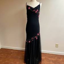Black delicate floral beaded long tulle elegant ball gown evening dres – girlhomeshops