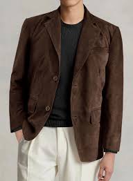 Brown Leather Blazer Men Pure Suede Coat Jacket 2 Button ...
