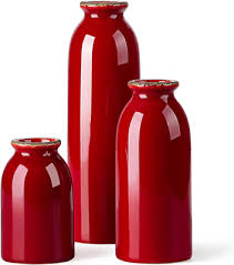 Ceramic Red Vase Set, 3 Piece Small Red Vase, Modern ...