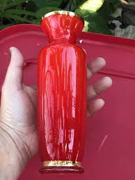 Beautiful Flame Red Cased Blown Glass Vase Gold Rim 1960's ...