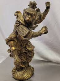 10" Chinese Pure Bronze Carving Sun Wukong Monkey King ...