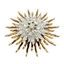 Vintage Large Domed Clear Rhinestone Sunburst Cut Brass Brooch Book Piece | eBay