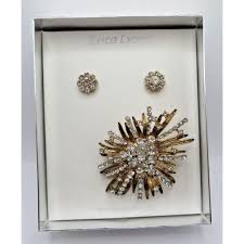Erica Lyons Fashion Rhinestone Gold Tone Brooch & Earrings - Etsy