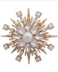 $28 ANNE KLEIN GOLDTONE CRYSTAL & IMITATION PEARL CLUSTER PIN J11 | eBay
