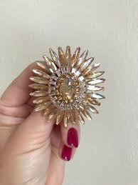Oversized Gold Rhinestone Brooch: Butter Yellow Pendant Pin - Etsy