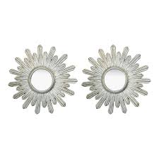 Pair Silver Leaf Sunburst Mirrors | Chairish