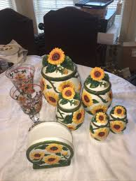 3 Pc Sunflower Canisters With Lids Napkin Holder And Salt ...