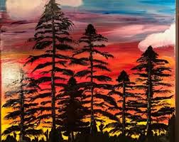 Pine Trees Against a Blazing Fall Sunset - Etsy