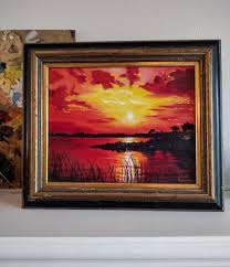 Red Sunset" Painting, Vintage, Framed, Original 13x11 ...