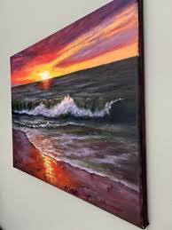 Sunset Oil Painting Original Beach Ocean Waves at Sunset ...