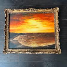 Framed Autumn Sunset Oil Painting: Renaissance Gold Gilt ...