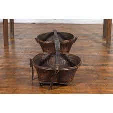 20th Century Carrying Yoke with Bamboo and Rattan Baskets | FEA Home