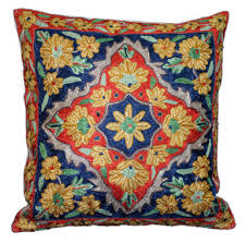 Crewel Silk Embroidered Cushion Cover, Multicolor #CW2011