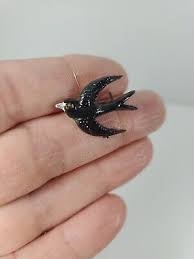 vintage Sparrow pendant black hard plastic gothic unmarked ...